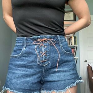 No Boundaries Blue Jean Shorts with Lace-Up Detail Y2K